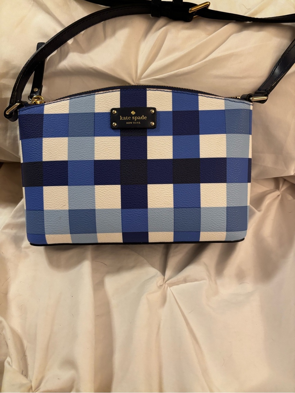 kate spade Blue and White Gingham Crossbody Bag